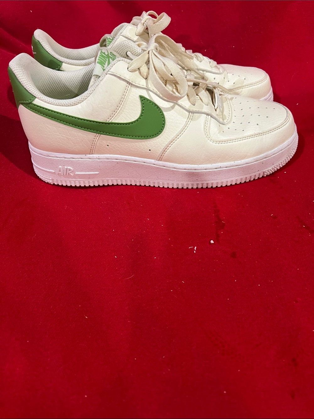 Nike Air Force 1 Cream Sneakers with Green Swoosh
